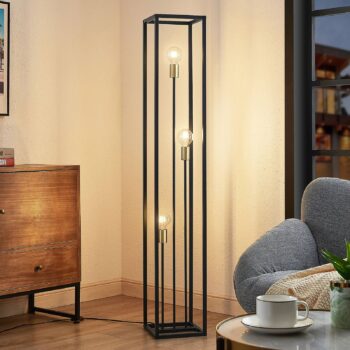 Stojacia lampa Lindby Tiliane, čierna, kov, 3 svetlá, 153 cm