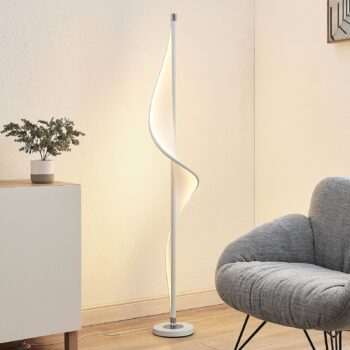 Stojacia lampa Lucande LED Edano, 154 cm, biela, textilná, stmievateľná