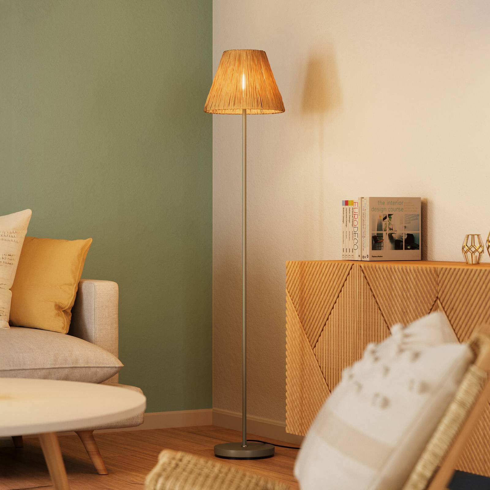 Stojacia lampa OSRAM Decor Raffia, 1-pl., prírodná farba, E27 Stojacia lampa OSRAM Decor Raffia, 1-pl., prírodná farba, E27