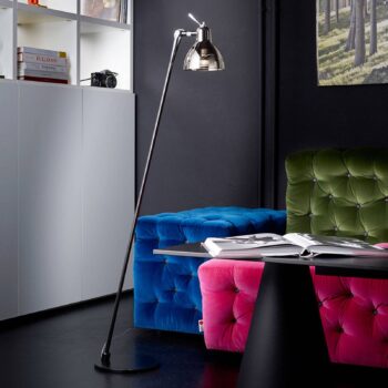 Stojacia lampa Rotaliana Luxy F0 Glam, čierne/dymové, sklo