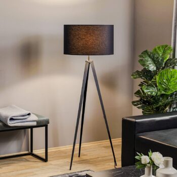 Stojacia lampa Tago, trojnožka, tienidlo na lampu čierna/zlatá