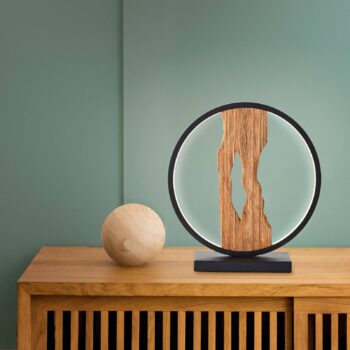 Stolná LED lampa Chaumont, dĺžka 25,8 cm, čierna/drevo svetlá farba