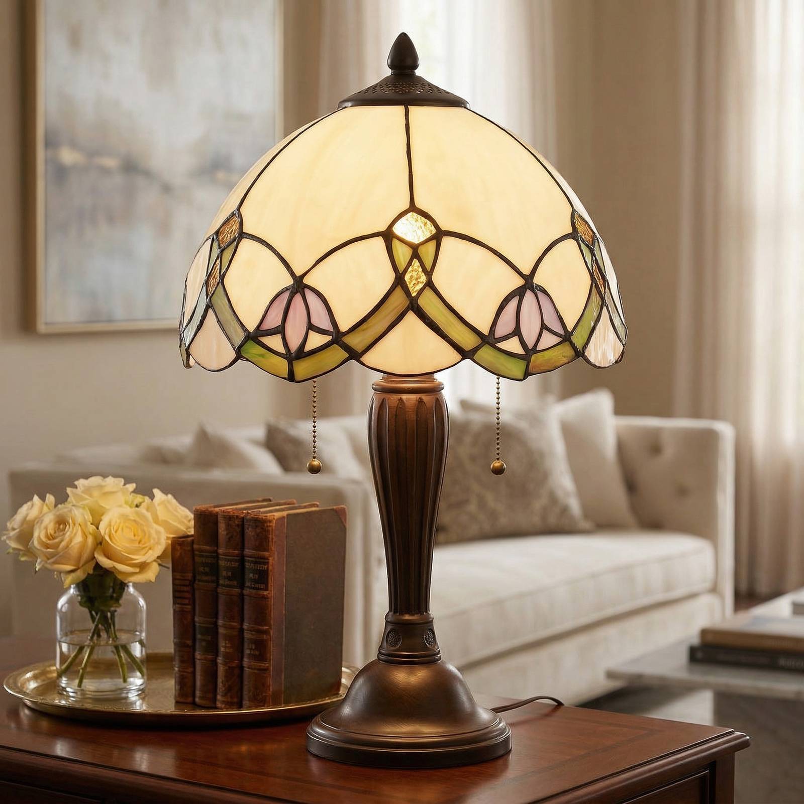 Stolná lampa 5918 s bielo-farebným štýlom Tiffany Stolná lampa 5918 s bielo-farebným štýlom Tiffany