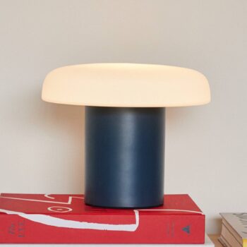 Stolná lampa HÜBSCH Ateliers, tmavomodrá, biela, sklo, železo