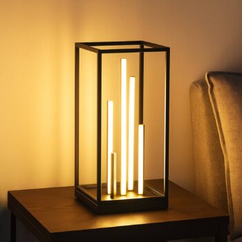 Stolná lampa LED Grid, čierna/zlatá, kov, CCT, stmievateľná