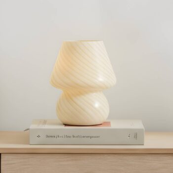 Stolná lampa Lindby Andriana, žltá/biela, sklo, Ø 15 cm