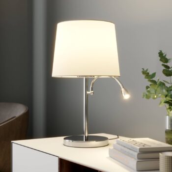 Stolná lampa Lindby Benjiro, biela, textilná, lampa na čítanie, 52 cm