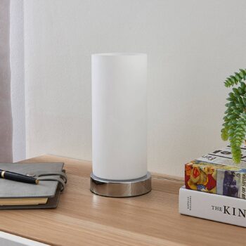 Stolná lampa Lindby Elianna, biela, sklo, 24 cm, stmievateľná, E14