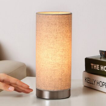 Stolná lampa Lindby Ronja, výška 26 cm, krémová farba, textil