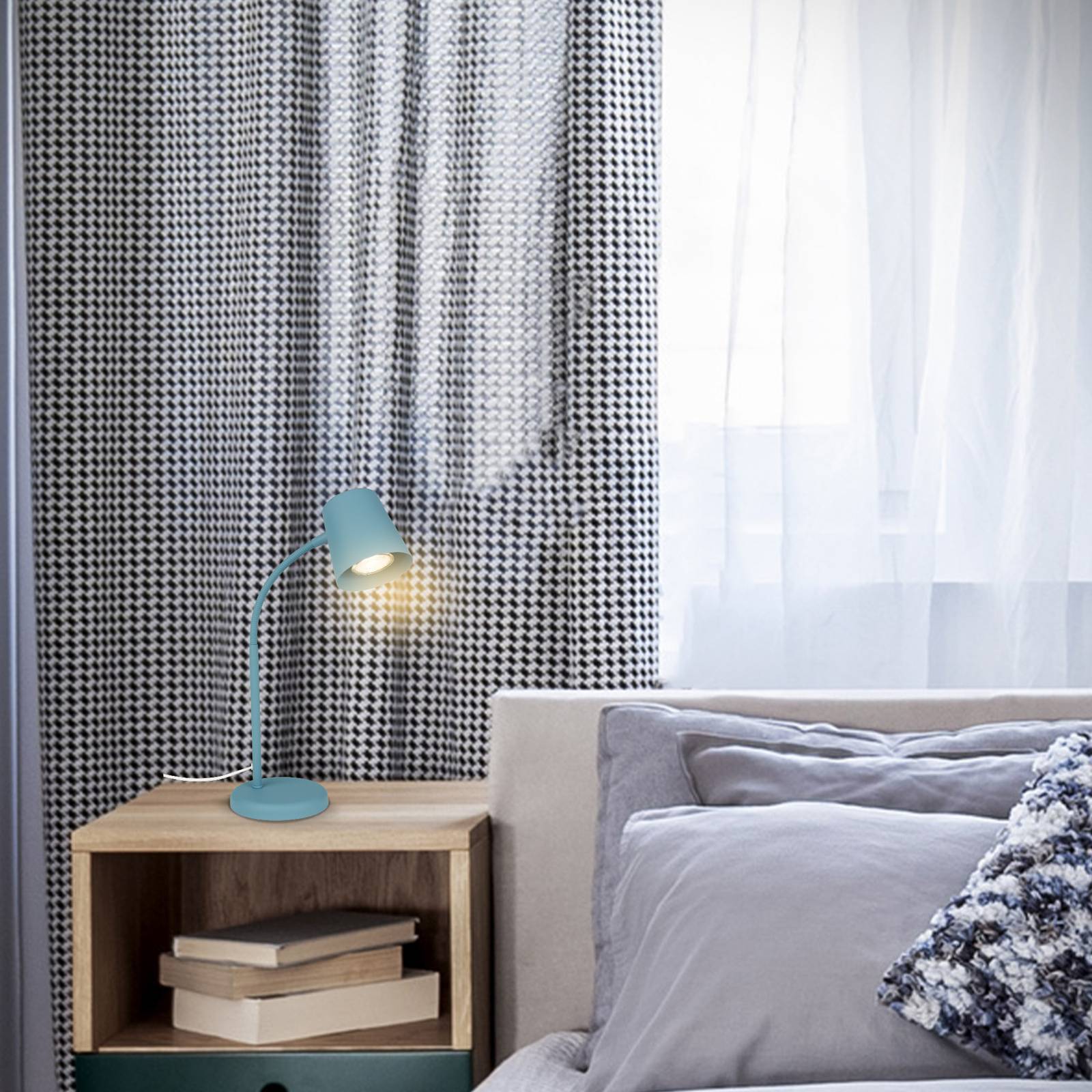 Stolná lampa Skriva, pätica GU10, holubica modrá Stolná lampa Skriva, pätica GU10, holubica modrá