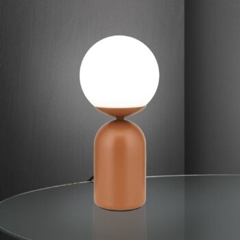 Stolná lampa Stanley, korálovo červená, výška 32 cm, keramika/sklo