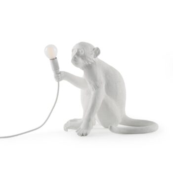 Stolová LED lampa Monkey Lamp, biela, sediaca
