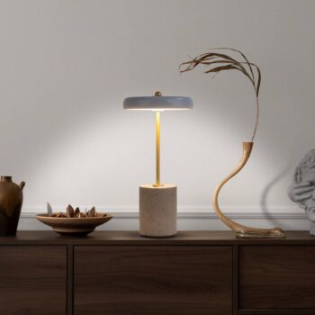 Stolová LED lampa Seta, batéria, cement, sivá