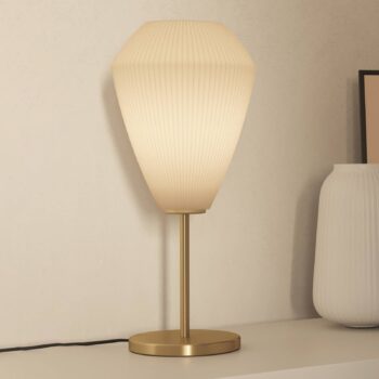 Stolová lampa Caprarola, výška 46 cm, piesková farba/mosadz, sklo
