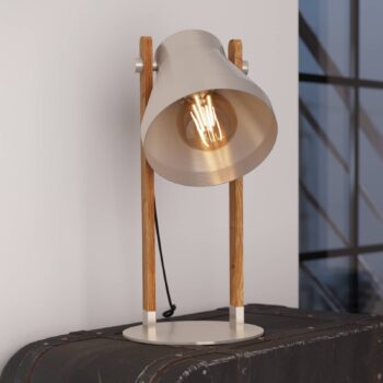 Stolová lampa Cawton, výška 38 cm, oceľ/hnedá, oceľ/drevo