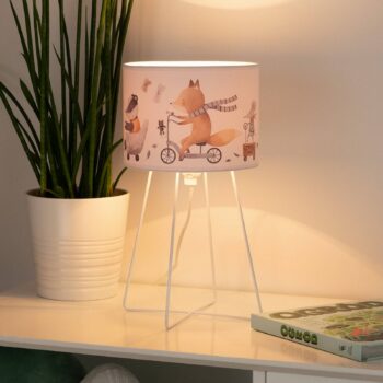 Stolová lampa Ferdi Kids, textil, kov, biela, farebná