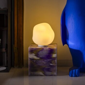 Stolová lampa Foscarini Hoba Media, Ø 24 cm, zapnutie/vypnutie, sklo