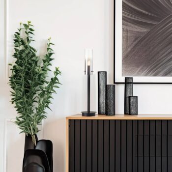 Stolová lampa Glasini, výška 49,5 cm, dymovo sivá/čierna, sklo