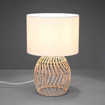 Stolová lampa Rike ratanový rám a látkové tienidlo