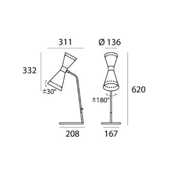Stolová lampa Stilnovo Megafono, farba slonová kosť, 62 cm, kov