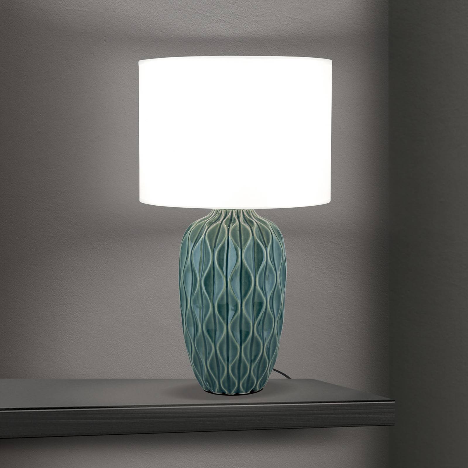 Stolová lampa Tortuga, zelená/biela, výška 49,5 cm, keramika/látka Stolová lampa Tortuga, zelená/biela, výška 49,5 cm, keramika/látka
