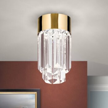 Stropné LED Prism krištáľové sklo, Ø 10 cm, zlatá
