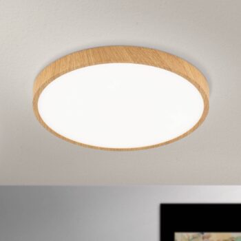 Stropné LED svetlo Bully, vzhľad drevo, Ø 28 cm