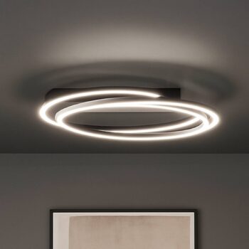 Stropné LED svetlo Kiku, Ø 56 cm, pieskovo čierne, kov, CCT