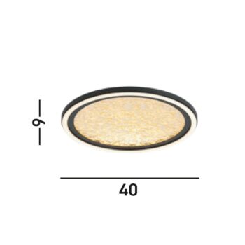 Stropné LED svetlo Luna, Ø 40 cm, čierna/zlatá farba, kov