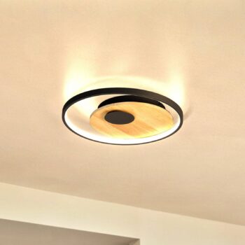 Stropné LED svetlo Marit, Ø 40 cm, pieskovo čierne, kov/drevo