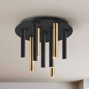 Stropné LED svetlo Varas stmievateľné, 9-pl. zlatá/čierna, kov