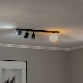 Stropné bodové svetlá Baster 4, oceľ, 4-plameňové, 3 bodové svetlá, guľové