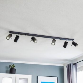 Stropné bodové svetlá Round v čiernej farbe, 6-plameňové lineárne