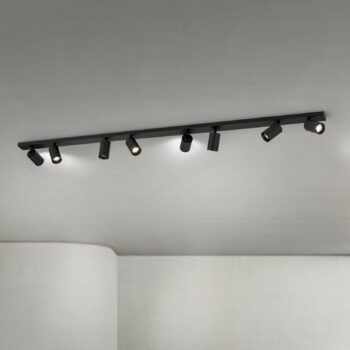 Stropné bodové svetlá Sean, čierne, 8-plameňové, oceľ, hliník, GU10