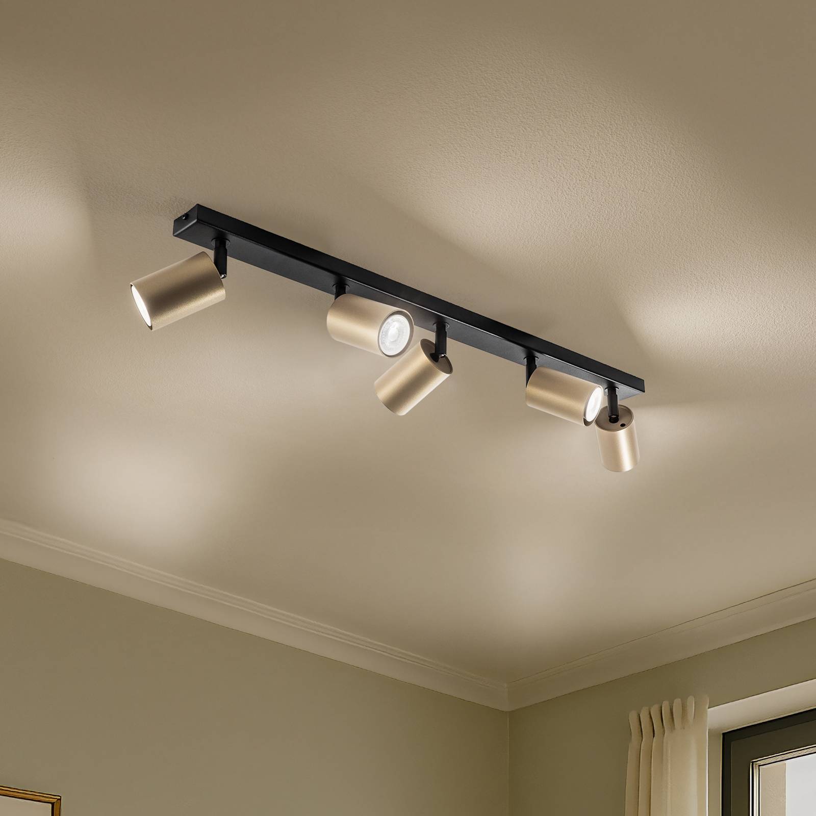 Stropné bodové svetlá Zoom, 5-pl., čierne/zlaté Stropné bodové svetlá Zoom, 5-pl., čierne/zlaté