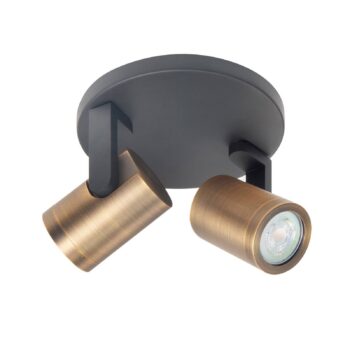 Stropné bodové svietidlo Halo, čierne/mosadzné leštené Ø 17 cm 2-svetelné.