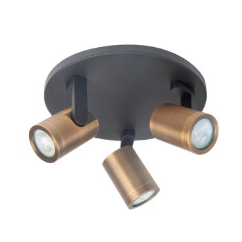 Stropné bodové svietidlo Halo, čierne/mosadzné leštené Ø 25 cm 3-svetelné.