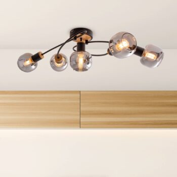 Stropné svetlo Fumoso, 5-plameňové, čierna