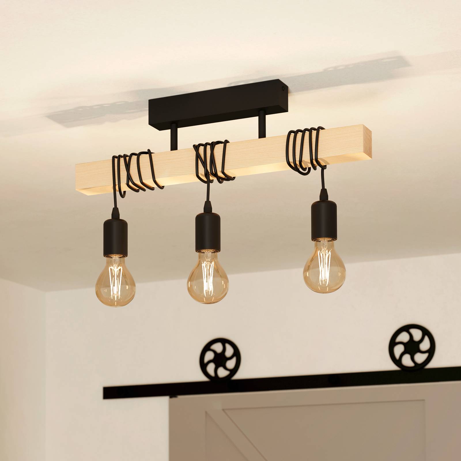 Stropné svetlo Townshend z dreva, 3-pl., čierna Stropné svetlo Townshend z dreva, 3-pl., čierna