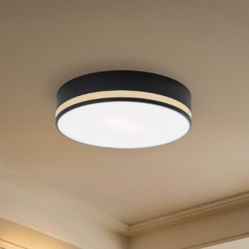 Stropné svietidlo Amore, zlaté prúžky, čierna farba, Ø 35 cm