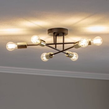 Stropné svietidlo Anvil, čierne/zlaté, 6-plameňové