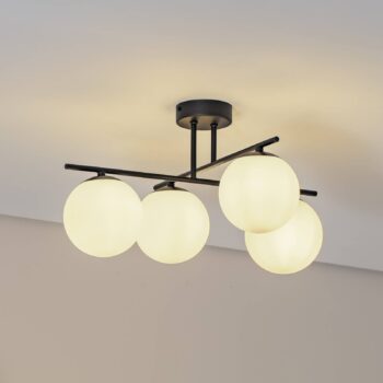 Stropné svietidlo Aurora, čierne, Ø 50 cm, 4-pl., sklo, E14