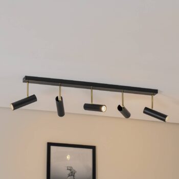 Stropné svietidlo Axion, 5 svetiel, čierna/zlatá, dlhé, oceľ