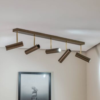 Stropné svietidlo Axion, 5 svetiel, titánová farba, podlhovasté, oceľ