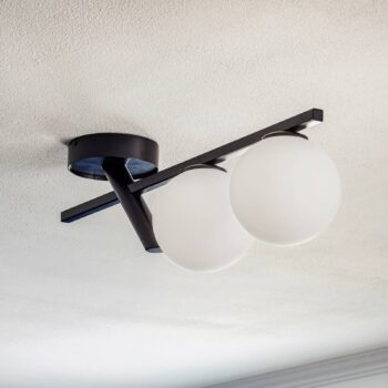 Stropné svietidlo Baleo, čierne/opálové, 2-plameňové