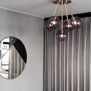 Stropné svietidlo Ballroom Molecule, fialové, sklo, 5-pl.