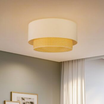 Stropné svietidlo Boho, Ø 45 cm, krémovo-biele/ratan