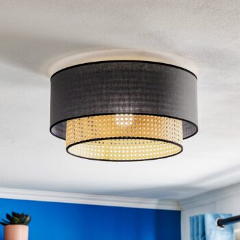 Stropné svietidlo Boho, ratan textil čierna/béžová