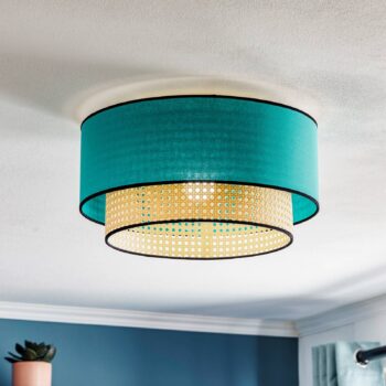 Stropné svietidlo Boho z ratanu béžová/petrolejová