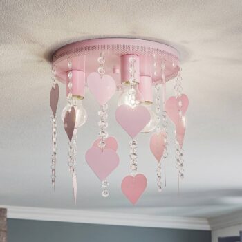 Stropné svietidlo Corazon v ružovej farbe so srdiečkami